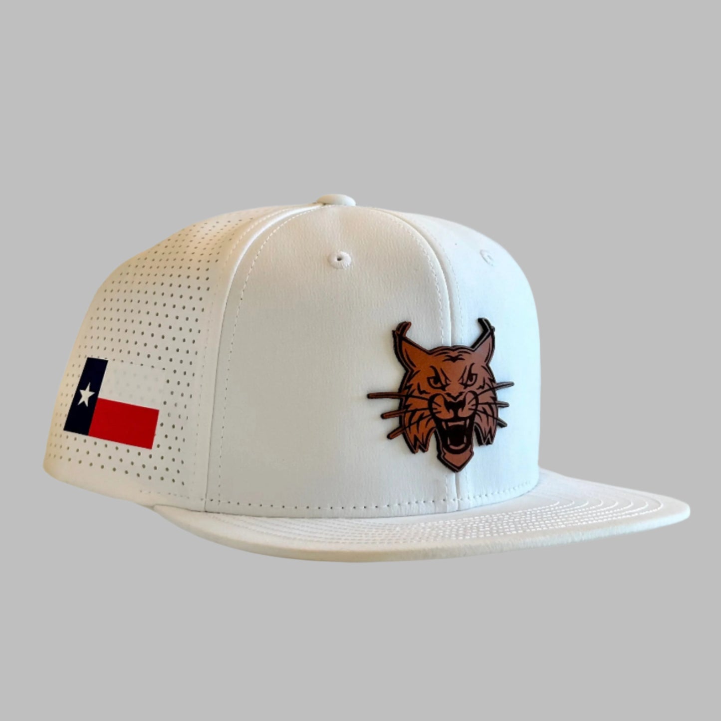 White Classic Elite Snapback - Leather Bobcat