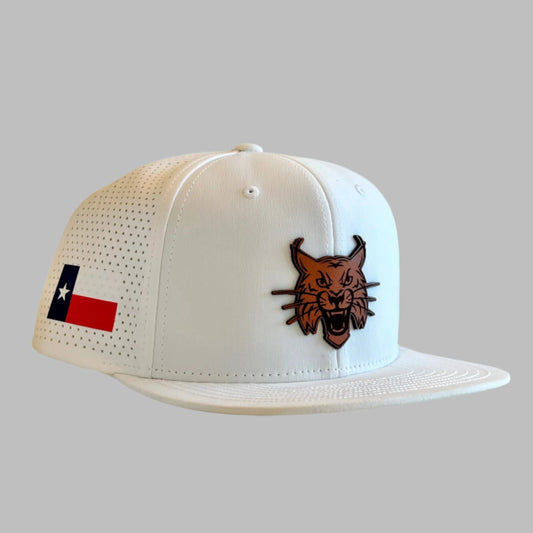 White Classic Elite Snapback - Leather Bobcat